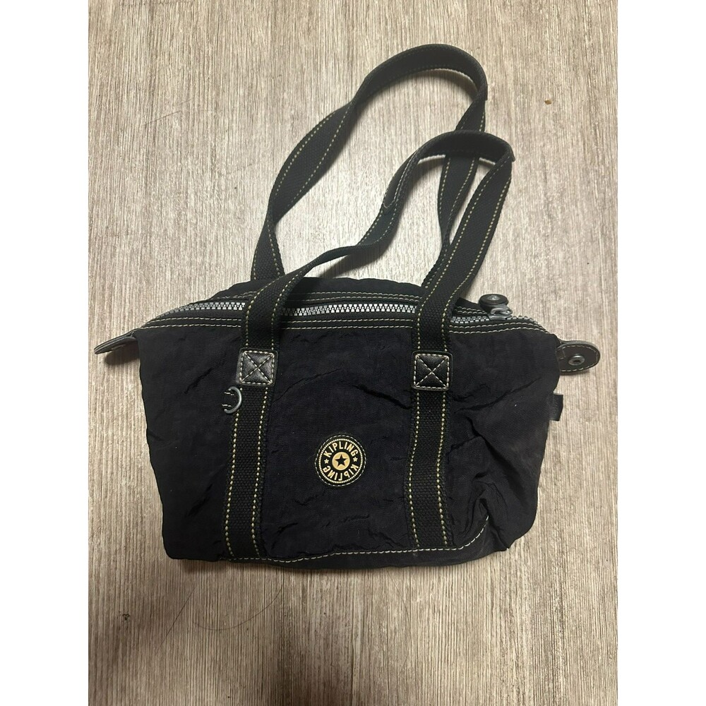 Kipling Duffle Travel Bag Vtg 90s Black Sports Nylon Zip Weekend Carry On